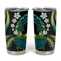 Hawaii Turtles Plumeria Tumbler Cup Chartreuse Cyan Polynesian Pattern
