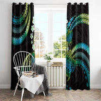 Hawaii Turtles Plumeria Window Curtain Chartreuse Cyan Polynesian Pattern