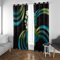 Hawaii Turtles Plumeria Window Curtain Chartreuse Cyan Polynesian Pattern