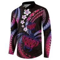 Hawaii Turtles Plumeria Button Sweatshirt Sweet Gradient Polynesian Pattern