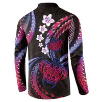 Hawaii Turtles Plumeria Button Sweatshirt Sweet Gradient Polynesian Pattern