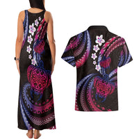 Hawaii Turtles Plumeria Couples Matching Tank Maxi Dress and Hawaiian Shirt Sweet Gradient Polynesian Pattern