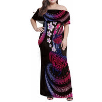Hawaii Turtles Plumeria Family Matching Off Shoulder Maxi Dress and Hawaiian Shirt Sweet Gradient Polynesian Pattern