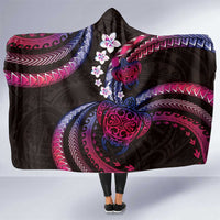 Hawaii Turtles Plumeria Hooded Blanket Sweet Gradient Polynesian Pattern
