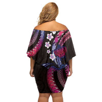 Hawaii Turtles Plumeria Off Shoulder Short Dress Sweet Gradient Polynesian Pattern