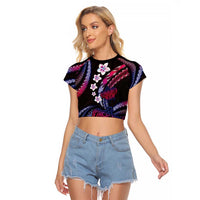 Hawaii Turtles Plumeria Raglan Cropped T Shirt Sweet Gradient Polynesian Pattern
