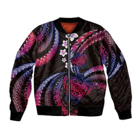Hawaii Turtles Plumeria Sleeve Zip Bomber Jacket Sweet Gradient Polynesian Pattern