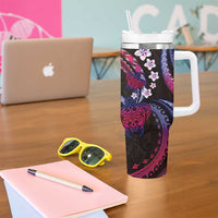 Hawaii Turtles Plumeria Tumbler With Handle Sweet Gradient Polynesian Pattern