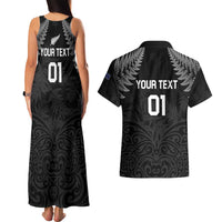 Custom New Zealand 2024 Rugby Couples Matching Tank Maxi Dress and Hawaiian Shirt Silver Fern Aotearoa Kiwi