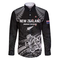 Custom New Zealand 2024 Rugby Family Matching Long Sleeve Bodycon Dress and Hawaiian Shirt Silver Fern Aotearoa Kiwi LT01 Dad's Shirt - Long Sleeve Black - Polynesian Pride