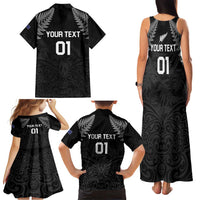 Custom New Zealand 2024 Rugby Family Matching Tank Maxi Dress and Hawaiian Shirt Silver Fern Aotearoa Kiwi