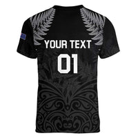 Custom New Zealand 2024 Rugby Women V-Neck T-Shirt Silver Fern Aotearoa Kiwi