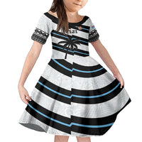 Custom Fiji 2024 Rugby Family Matching Short Sleeve Bodycon Dress and Hawaiian Shirt Fijian Tapa Pattern LT01 Daughter's Dress White - Polynesian Pride