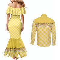 Hawaii Palaka Pikake Lokelani Plumeria Couples Matching Mermaid Dress and Long Sleeve Button Shirt Melemele Coquette Bow LT01 - Polynesian Pride
