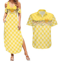 Hawaii Palaka Pikake Lokelani Plumeria Couples Matching Summer Maxi Dress and Hawaiian Shirt Melemele Coquette Bow LT01 Yellow - Polynesian Pride