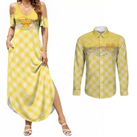 Hawaii Palaka Pikake Lokelani Plumeria Couples Matching Summer Maxi Dress and Long Sleeve Button Shirt Melemele Coquette Bow LT01 Yellow - Polynesian Pride