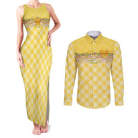 Hawaii Palaka Pikake Lokelani Plumeria Couples Matching Tank Maxi Dress and Long Sleeve Button Shirt Melemele Coquette Bow LT01 Yellow - Polynesian Pride