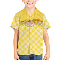 Hawaii Palaka Pikake Lokelani Plumeria Family Matching Summer Maxi Dress and Hawaiian Shirt Melemele Coquette Bow LT01 Son's Shirt Yellow - Polynesian Pride