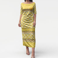 Hawaii Palaka Pikake Lokelani Plumeria Puletasi Melemele Coquette Bow LT01 Long Dress Yellow - Polynesian Pride