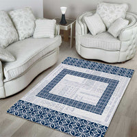 Samoa Siapo Blue Trimmed Area Rug Samoa White Sunday - Polynesian Pride