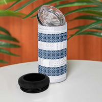 Samoa Siapo Blue Trimmed 4 in 1 Can Cooler Tumbler Samoa White Sunday - Polynesian Pride