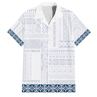 Samoa Siapo Blue Trimmed Family Matching Long Sleeve Bodycon Dress and Hawaiian Shirt Samoa White Sunday - Polynesian Pride
