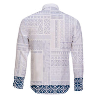 Samoa Siapo Blue Trimmed Family Matching Long Sleeve Bodycon Dress and Hawaiian Shirt Samoa White Sunday - Polynesian Pride