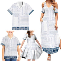 Samoa Siapo Blue Trimmed Family Matching Summer Maxi Dress and Hawaiian Shirt Samoa White Sunday - Polynesian Pride
