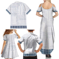 Samoa Siapo Blue Trimmed Family Matching Summer Maxi Dress and Hawaiian Shirt Samoa White Sunday - Polynesian Pride