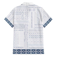 Samoa Siapo Blue Trimmed Family Matching Tank Maxi Dress and Hawaiian Shirt Samoa White Sunday - Polynesian Pride