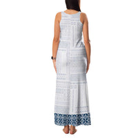Samoa Siapo Blue Trimmed Family Matching Tank Maxi Dress and Hawaiian Shirt Samoa White Sunday - Polynesian Pride