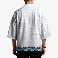 Samoa Siapo Blue Trimmed Kimono Samoa White Sunday - Polynesian Pride