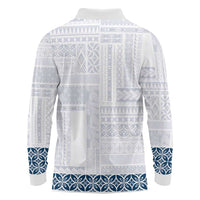 Samoa Siapo Blue Trimmed Long Sleeve Polo Shirt Samoa White Sunday - Polynesian Pride