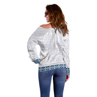 Samoa Siapo Blue Trimmed Off Shoulder Sweater Samoa White Sunday - Polynesian Pride