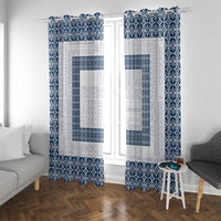 Samoa Siapo Blue Trimmed Window Curtain Samoa White Sunday - Polynesian Pride