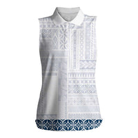 Samoa Siapo Blue Trimmed Women Sleeveless Polo Shirt Samoa White Sunday - Polynesian Pride