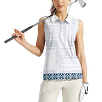 Samoa Siapo Blue Trimmed Women Sleeveless Polo Shirt Samoa White Sunday - Polynesian Pride