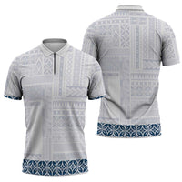 Samoa Siapo Blue Trimmed Zipper Polo Shirt Samoa White Sunday - Polynesian Pride