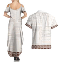 Samoa Siapo Brown Trimmed Couples Matching Summer Maxi Dress and Hawaiian Shirt Samoa White Sunday - Polynesian Pride