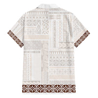 Samoa Siapo Brown Trimmed Family Matching Long Sleeve Bodycon Dress and Hawaiian Shirt Samoa White Sunday - Polynesian Pride