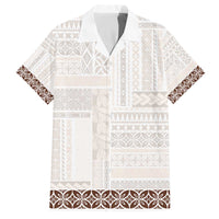 Samoa Siapo Brown Trimmed Family Matching Off The Shoulder Long Sleeve Dress and Hawaiian Shirt Samoa White Sunday - Polynesian Pride