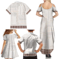 Samoa Siapo Brown Trimmed Family Matching Summer Maxi Dress and Hawaiian Shirt Samoa White Sunday - Polynesian Pride