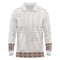 Samoa Siapo Brown Trimmed Long Sleeve Polo Shirt Samoa White Sunday - Polynesian Pride
