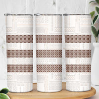 Samoa Siapo Brown Trimmed Skinny Tumbler Samoa White Sunday - Polynesian Pride