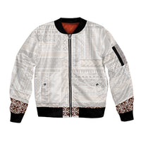 Samoa Siapo Brown Trimmed Sleeve Zip Bomber Jacket Samoa White Sunday - Polynesian Pride