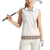 Samoa Siapo Brown Trimmed Women Sleeveless Polo Shirt Samoa White Sunday - Polynesian Pride