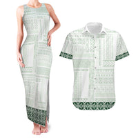 Samoa Siapo Green Trimmed Couples Matching Tank Maxi Dress and Hawaiian Shirt Samoa White Sunday - Polynesian Pride