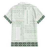 Samoa Siapo Green Trimmed Family Matching Off Shoulder Short Dress and Hawaiian Shirt Samoa White Sunday - Polynesian Pride