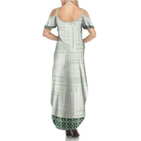 Samoa Siapo Green Trimmed Family Matching Summer Maxi Dress and Hawaiian Shirt Samoa White Sunday - Polynesian Pride