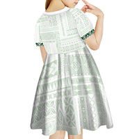 Samoa Siapo Green Trimmed Kid Short Sleeve Dress Samoa White Sunday - Polynesian Pride
